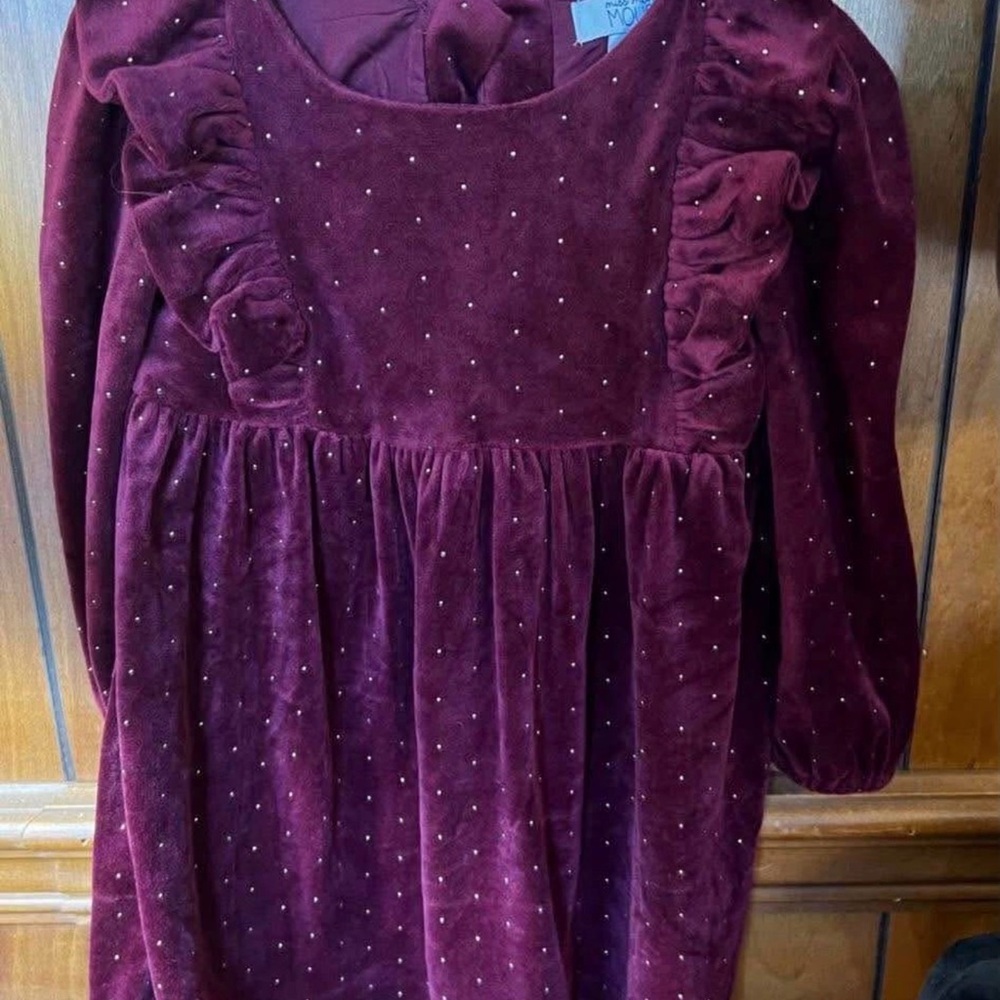 Burgundy Velvet Dress with Ruffle Details